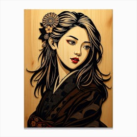 Modern Geisha - Wood Carving Portrait Canvas Print