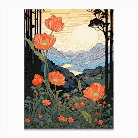 Tulips Mountain Landscape 4 Canvas Print
