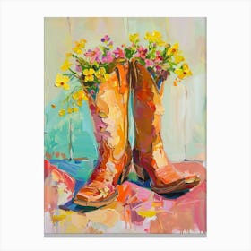 Cowboy Boots And Wildflowers Evening Primrose Canvas Print