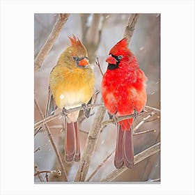 Cardinals In The Snow Canvas Print