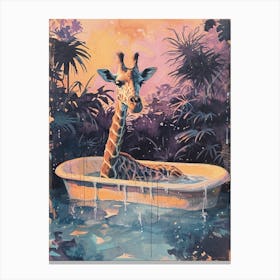 Pastel Illustration Of A Giraffe In The Bath 3 Canvas Print