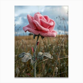 Pink Rose Knitted In Crochet 4 Canvas Print