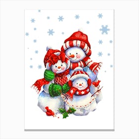 Happy Snowman Family Canvas Print