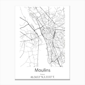 Moulins,France Minimalist Map Canvas Print