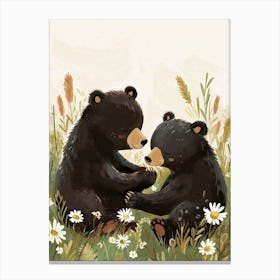 American Black Bear Two Bears Playing Together Storybook Illustration 2 Canvas Print