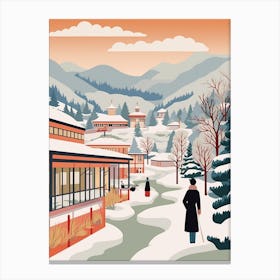 Vintage Winter Travel Illustration Hakone Japan 4 Canvas Print