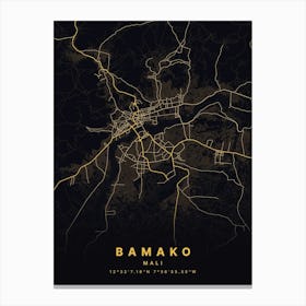 Bamako Mali Black And Gold Map Canvas Print