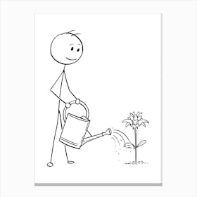 Stick Figure Watering A Flower Canvas Print