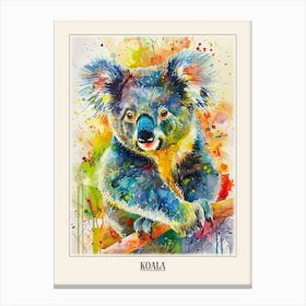 Koala Colourful Watercolour 3 Poster Canvas Print