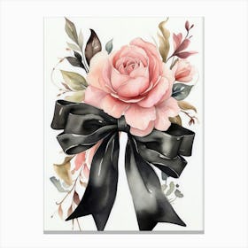 Pink Rose With Black Bow Canvas Print