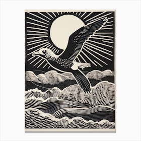 B&W Bird Linocut Seagull 2 Canvas Print
