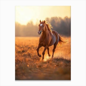 Horse Galloping In The Field At Sunset. Generated AI. Art Print Canvas Print