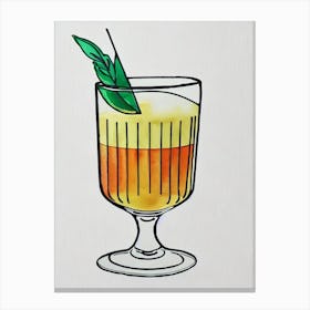 Whiskey Sour Minimal Line Drawing With Watercolour Cocktail Poster Canvas Print