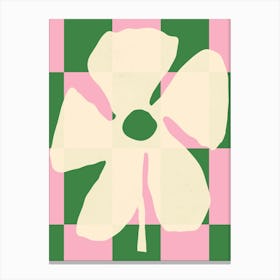 Flower with retro vibes on pink and green check pattern background Canvas Print