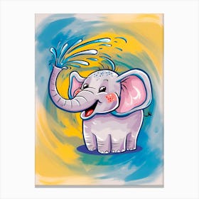 Cute Elephant With Water Canvas Print