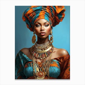 Beautiful And Sexy Black Woman Illustration 2 Adorned in Vivid Colors, Gold, and Jewelry Canvas Print