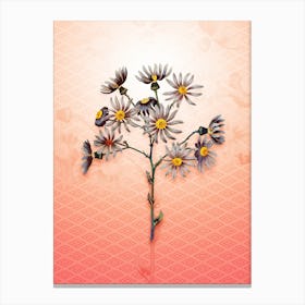 Lilac Senecio Flower Vintage Botanical in Peach Fuzz Hishi Diamond Pattern n.0333 Canvas Print
