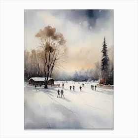 Rustic Winter Skating Rink Painting (29) Canvas Print