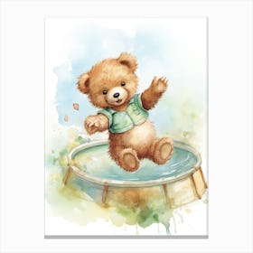 Trampoline Teddy Bear Painting Watercolour 3 Canvas Print