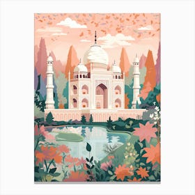 Taj Mahal   Agra, India   Cute Botanical Illustration Travel 3 Canvas Print
