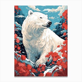 Polar Bear Animal Drawing In The Style Of Ukiyo E 3 Canvas Print