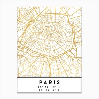 Paris France City Street Map Canvas Print