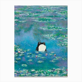 Unimpressed Frog In Monet Water Lilies Painting Canvas Print