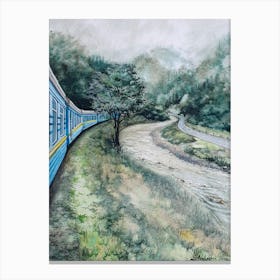 A Train On A Mountain Road Canvas Print
