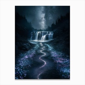 Waterfall At Night 1 Canvas Print