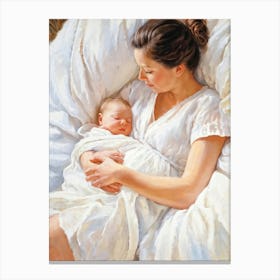 A Newborn Infant Gently Cradled In The Warm Protective Embrace A Mothers Love Expressed Through T Canvas Print