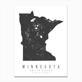 Minnesota Mono Black And White Modern Minimal Street Map Canvas Print