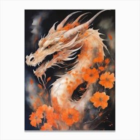 Japanese Dragon Abstract Flowers Painting (5) Canvas Print