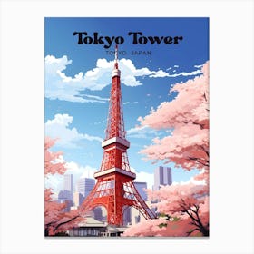 Tokyo Tower Japan Spring Travel Art Illustration Canvas Print