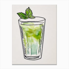 Mint Julep 2 Minimal Line Drawing With Watercolour Cocktail Poster Canvas Print