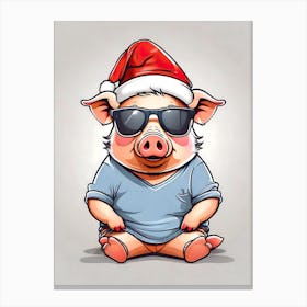 Pig Christmas Hat Canvas Print