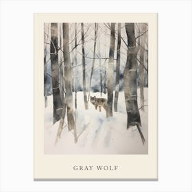 Winter Watercolour Gray Wolf 5 Poster Canvas Print