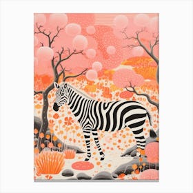 Zebra In The Trees Coral 1 Canvas Print