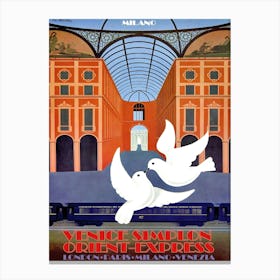 Two Pigeons In Milan, Simplon Orient Express Canvas Print