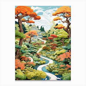Portland Japanese Garden Usa Modern Illustration Canvas Print