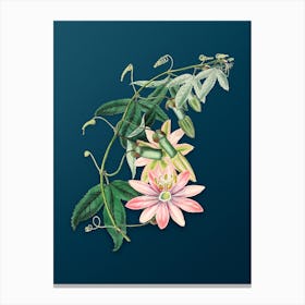 Vintage Mrs. Marryat's Tacsonia Flower Botanical Art on Teal Blue Canvas Print
