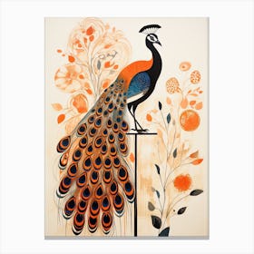 Peacock, Woodblock Animal Drawing 4 Canvas Print