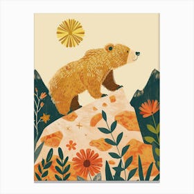 Sloth Bear Walking On A Mountrain Storybook Illustration 3 Canvas Print