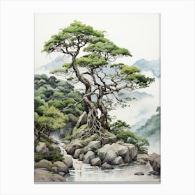 Yakushima Island In Kagoshima, Japanese Brush Painting, Ukiyo E, Minimal 2 Canvas Print