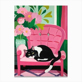 Cat On A Pink Chair in the matisse style Canvas Print