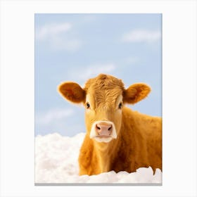 Yound Highland Cow Lying In The Snow Canvas Print