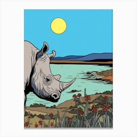 Rhino At Dawn By The River Canvas Print