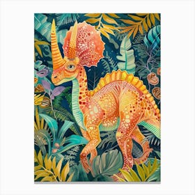 Teal Pastels Parasaurolophus Dinosaur In The Jungle 2 Canvas Print