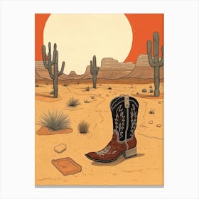 A Cowboy Boot In The Desert 4 Canvas Print