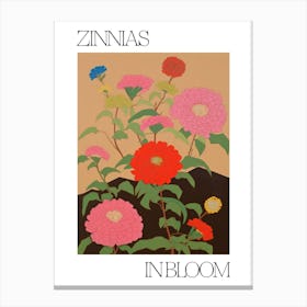 Zinnias In Bloom Flowers Bold Illustration 3 Canvas Print