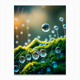 Water Droplets On Moss Canvas Print